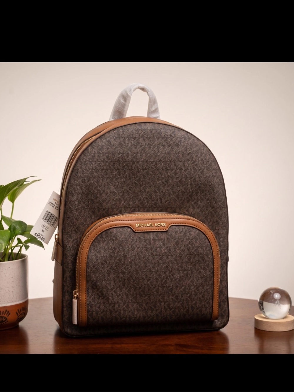 NWT! Michael Kors Jaycee Med Signature Brown Monogram Backpack